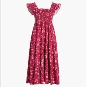 Hill House Home Nap Dress Burgundy Botanical Ellie m Red Flutter Sleeves